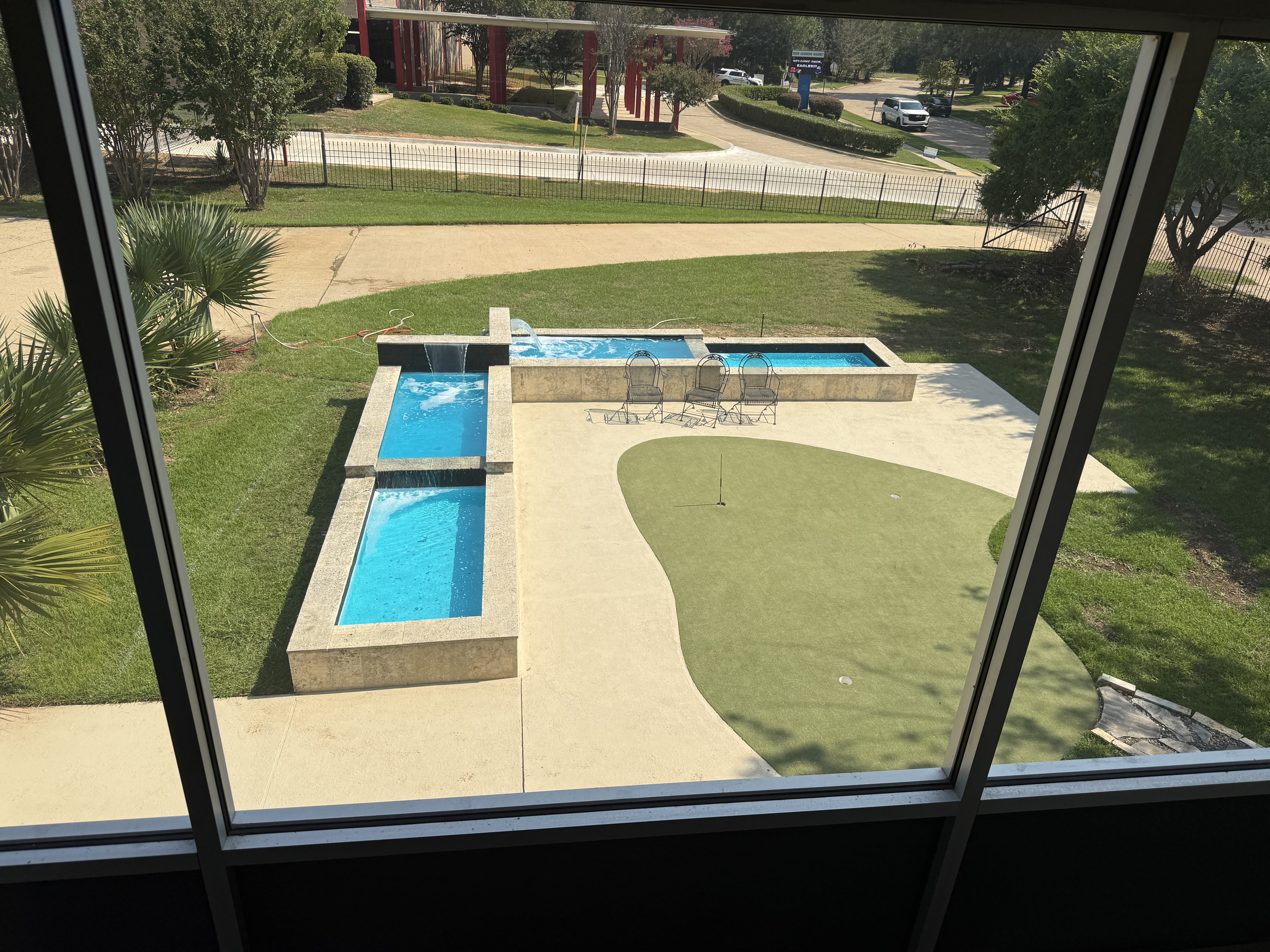 Outdoor fountain and view from the venue